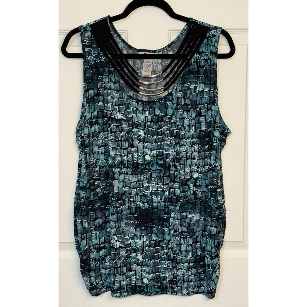 CATHERINE'S CURVY COLLECTION SLEEVELESS BLUES MIXED MEDIA TANK TOP 1X (18/20W)